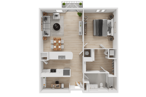 Floor plan for 1 bed, 1 bath, 981 sqft